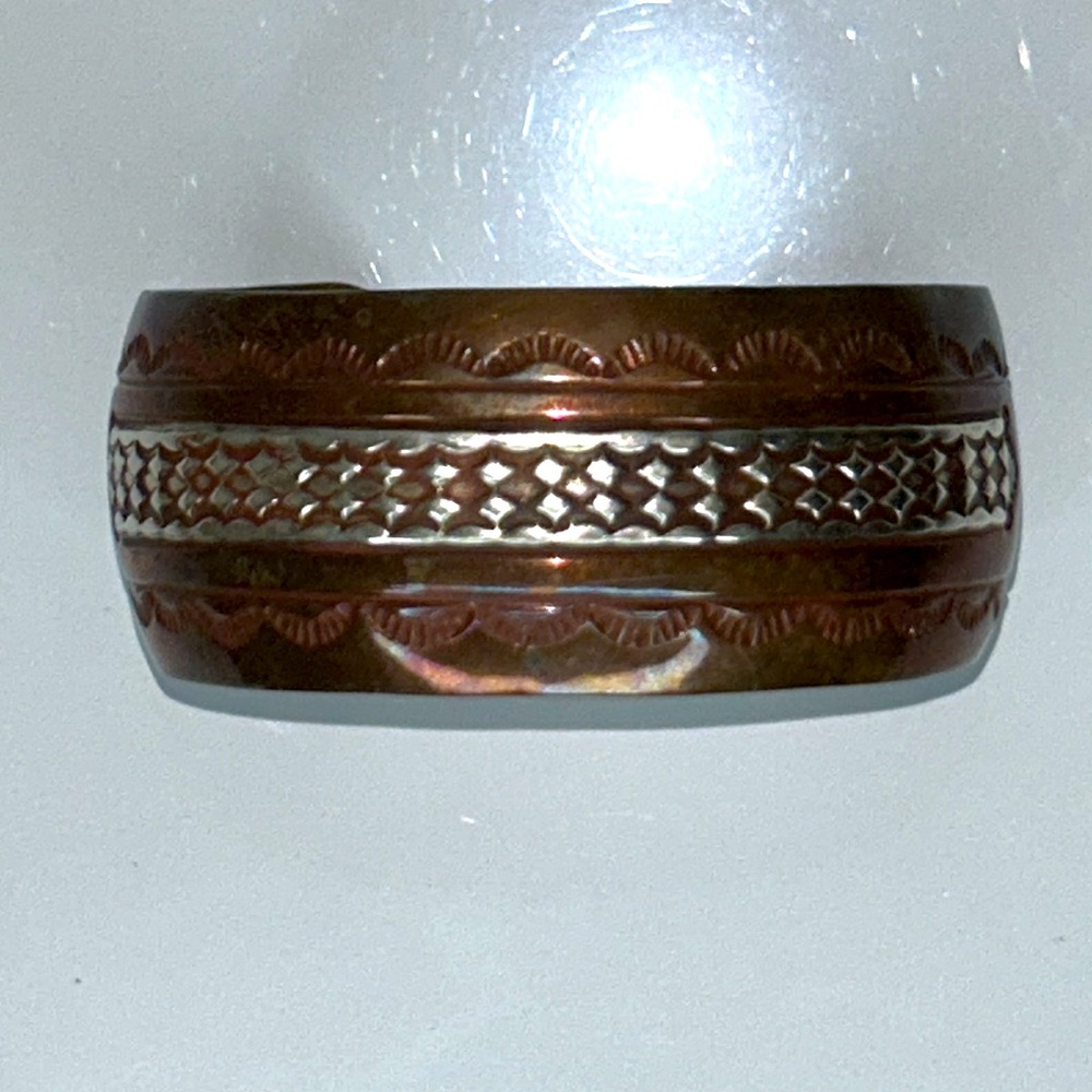 Custom Made Two Tone Hand Stamped Native American Vintage Unisex Cuff Bracelet